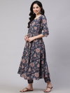 Navyblue Colour Rayon Printed Kurti With Pant Dupatta Wholesale In India Aaradhna 2057